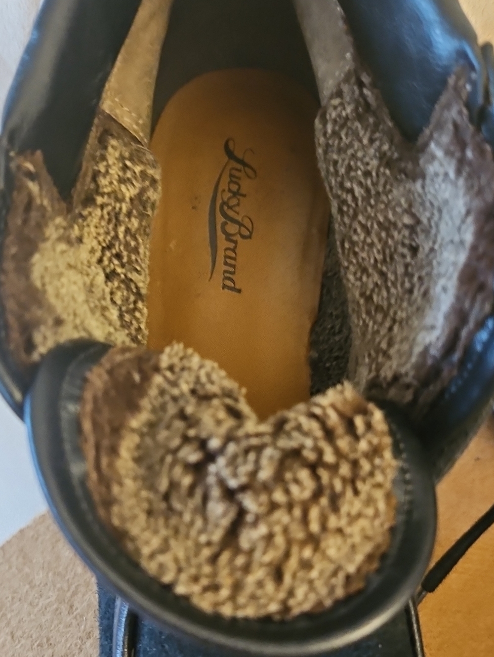 LUCKY BRAND "Cendara" Black Suede/Fur Platform Ankle Booties 9M EUC/Vintage - Picture 7 of 13